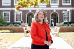 Dean Jennifer L. West in front of Thornton Hall
